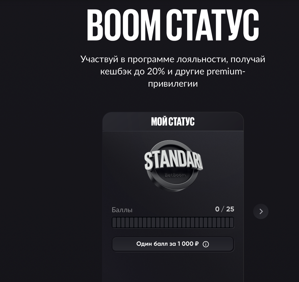 Акция Бетбум «Boom Статус» – бонус 20% Декабрь 2025
