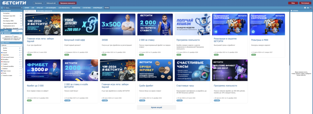 Акции Бетсити на официальном сайте букмекера 