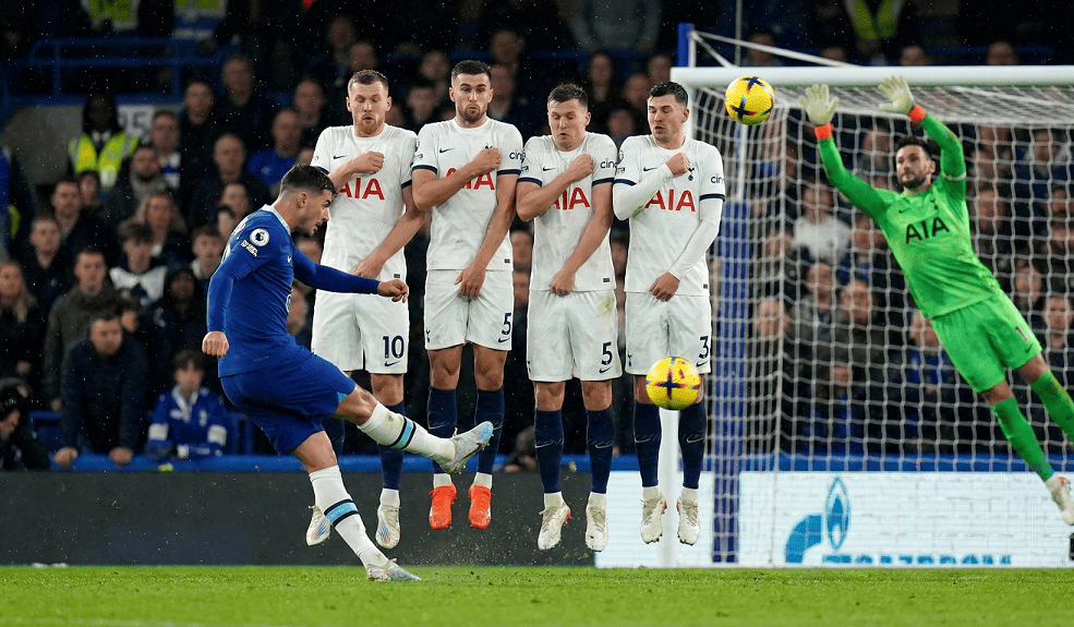 Переброс мяча через “стенку” при исполнении прямого штрафного удара вблизи ворот