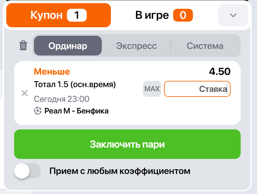 На ставки ТМ1,5 в футбольных матчах букмекеры часто предлагают высокие коэффициенты