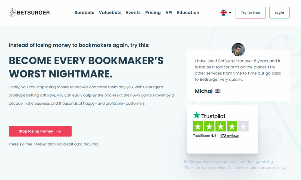 Сервис поиска “вилок” и валуйных ставок BetBurger AI