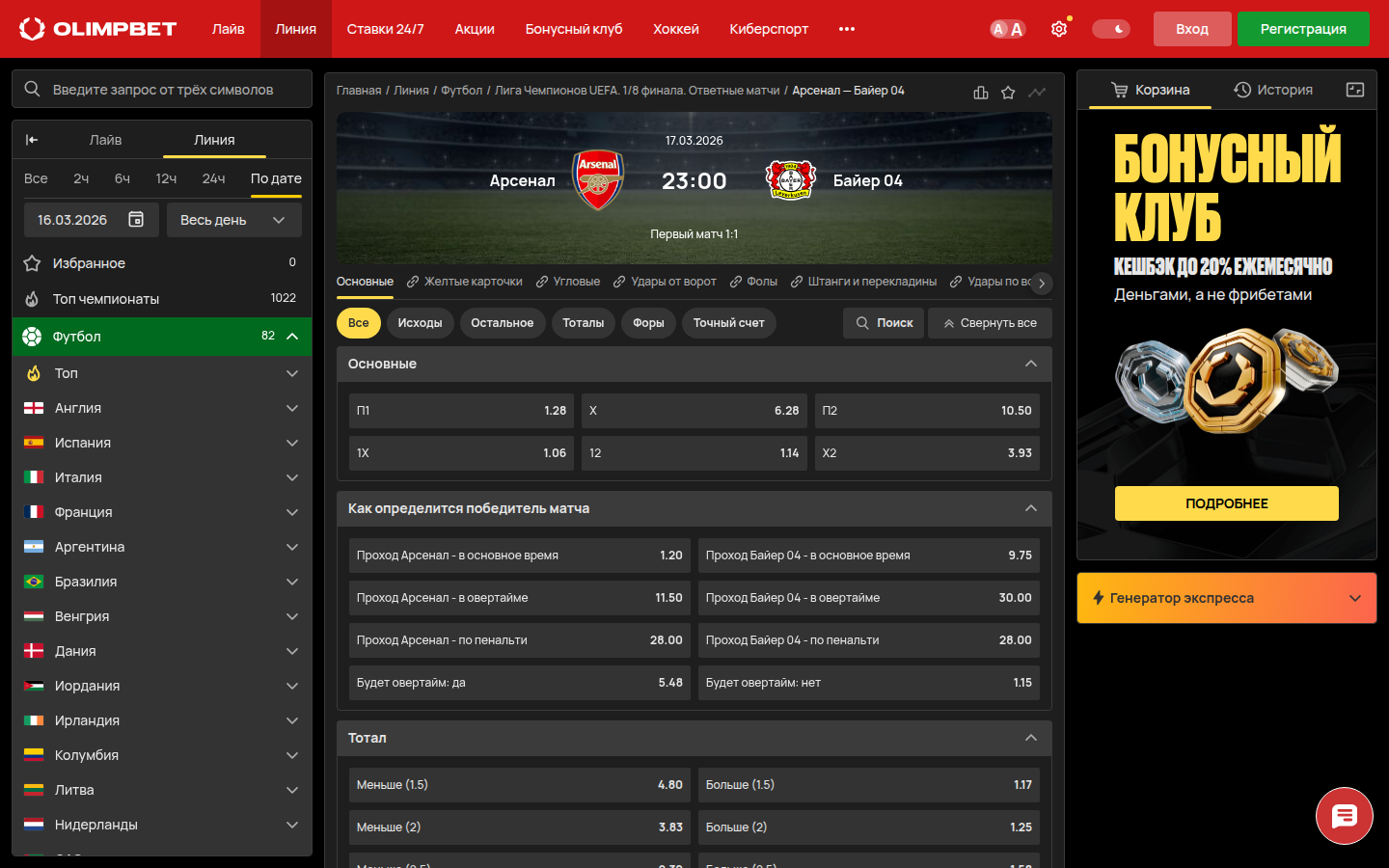 Роспись рынков ставок на матч