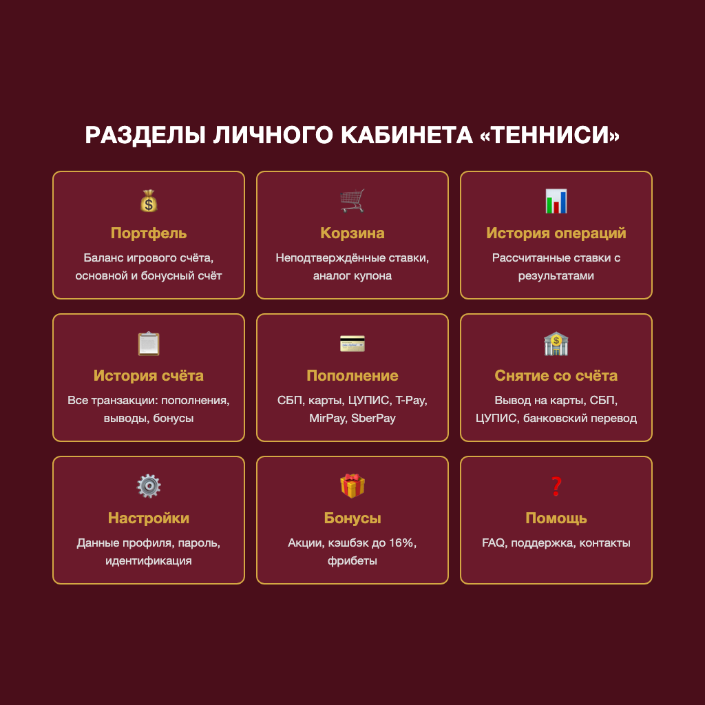 Карта разделов ЛК «Тенниси»