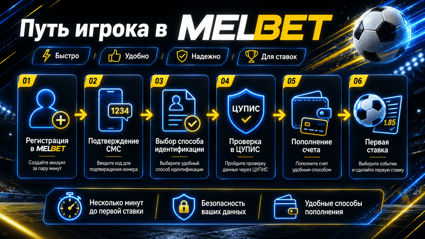 Путь игрока при регистрации в БК Мелбет